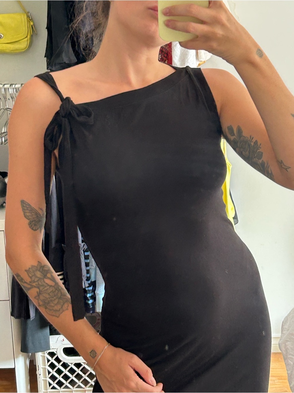 Club Monaco Black One-Shoulder Tie-Detail Midi Dress